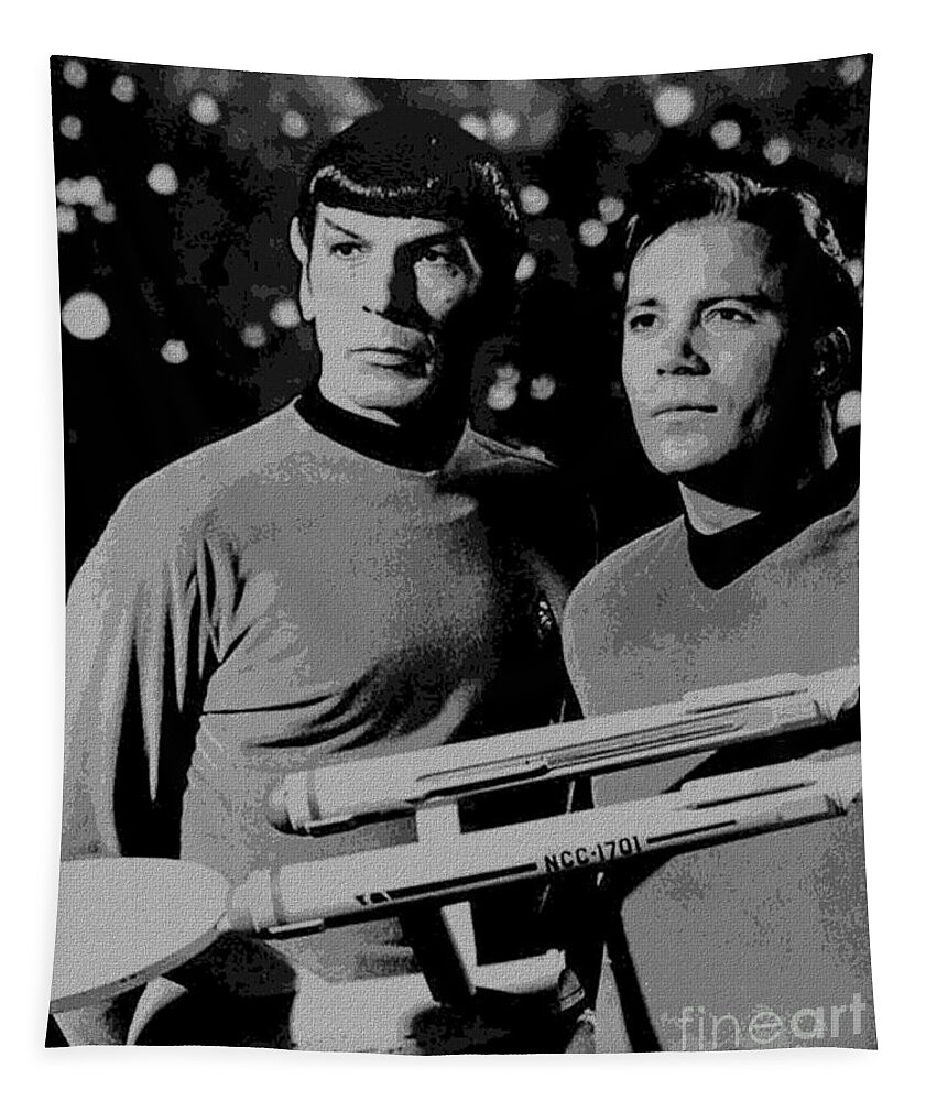 Leonard Tapestry featuring the photograph Leonard Nimoy William Shatner Star Trek 1968 by Vintage Collectables