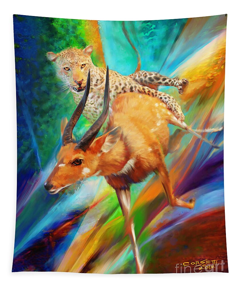 Wall Art Tapestry featuring the painting Leopard Attack by Robert Corsetti