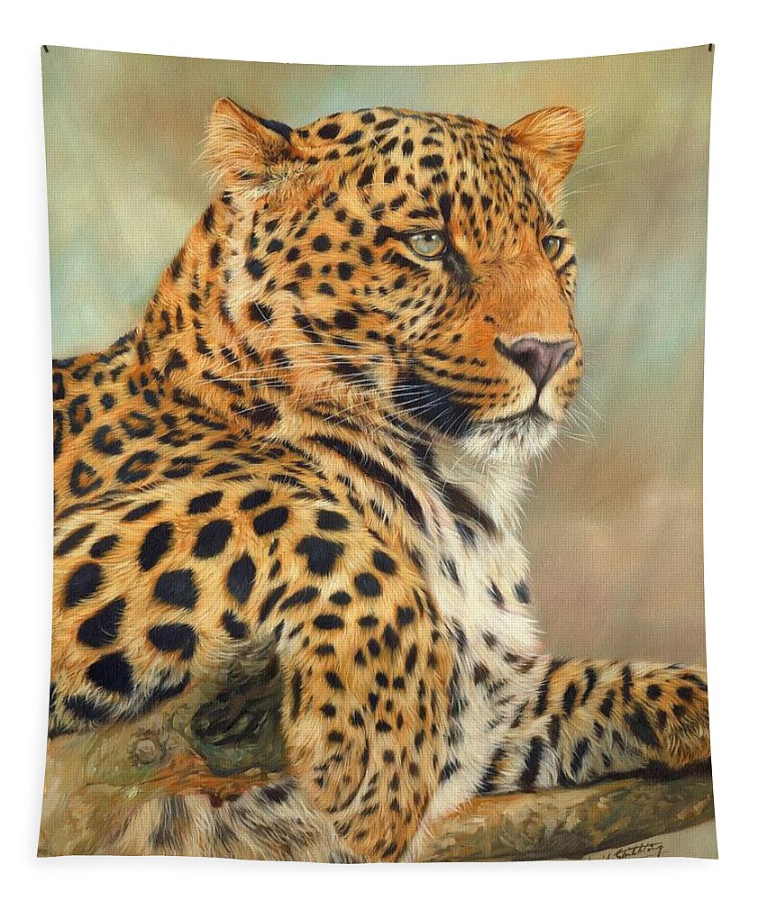 Leopard Tapestry featuring the painting Leopard by David Stribbling