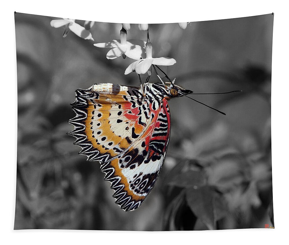 Scenic Tapestry featuring the photograph Leopard Lacewing Butterfly DTHU619BW by Gerry Gantt