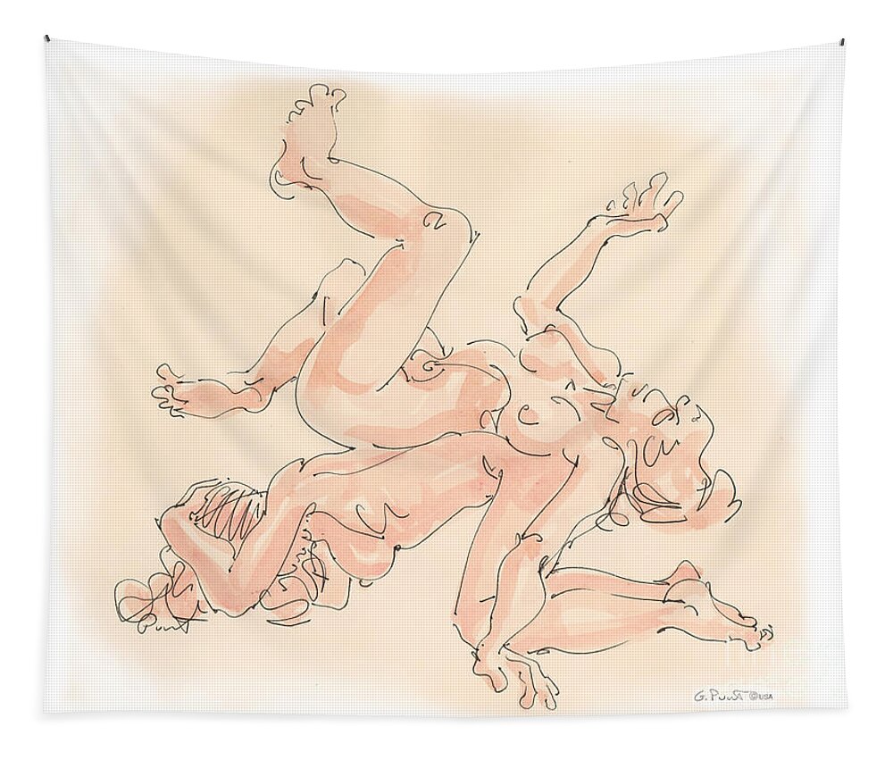 Lesbian Tapestry featuring the drawing Lesbian Drawings 3 by Gordon Punt