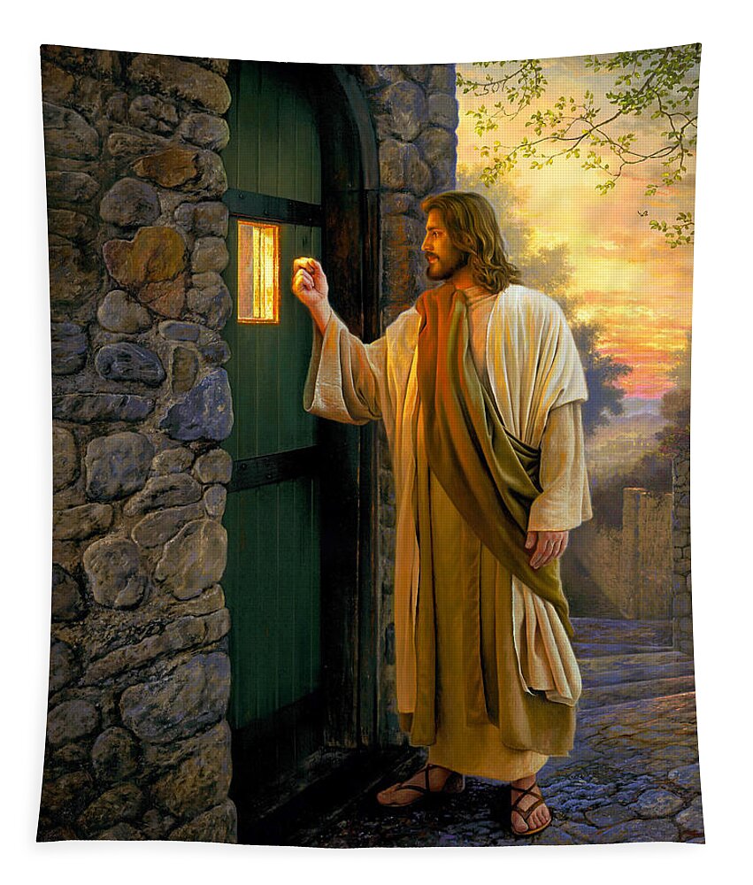 #faaAdWordsBest Tapestry featuring the painting Let Him In by Greg Olsen