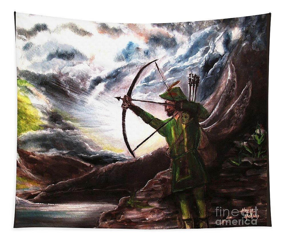 Robin Hood Tapestry featuring the painting Lift Up Your Shield by Hazel Holland