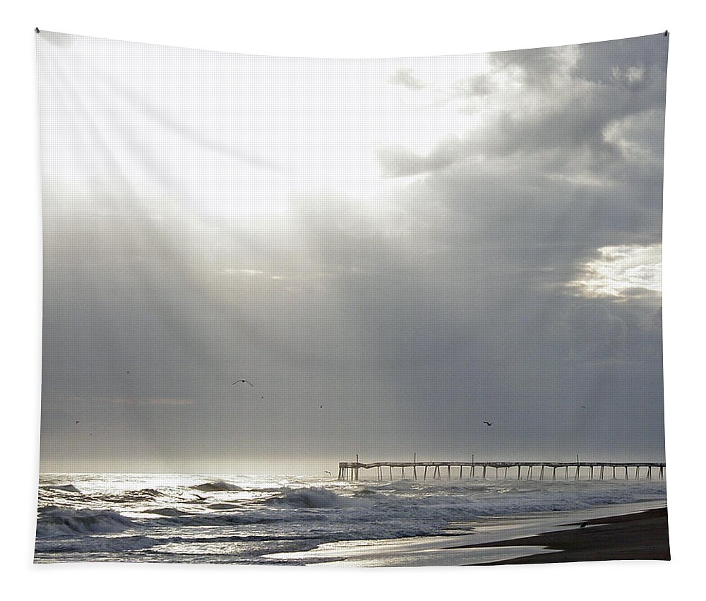 Light Tapestry featuring the photograph Light Moves Upon the Water - Frisco NC by Carol Senske