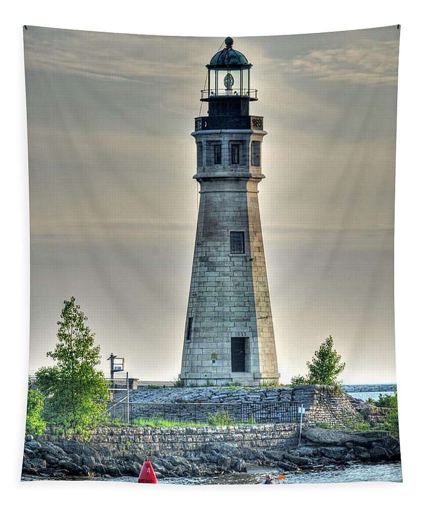 Lighthouse Tapestry featuring the photograph Lighthouse just Before Sunset at Erie Basin Marina by Michael Frank Jr