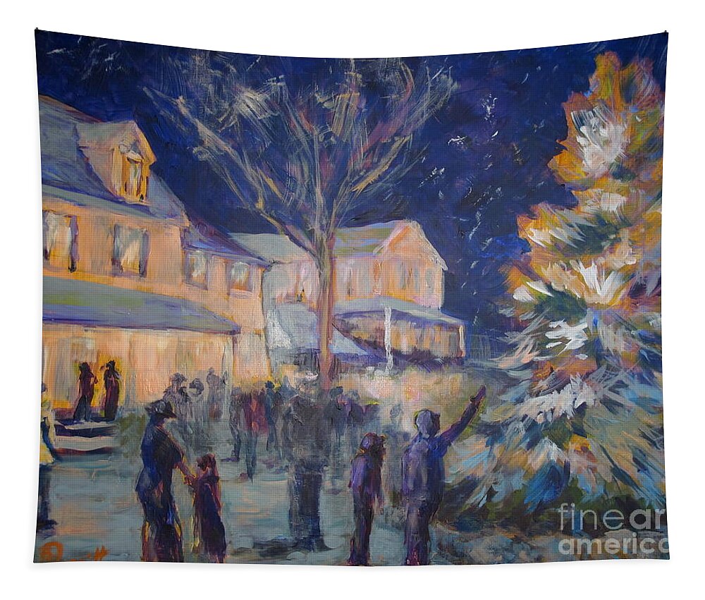 B.rossitto Tapestry featuring the painting Lighting the Christmas Tree by B Rossitto