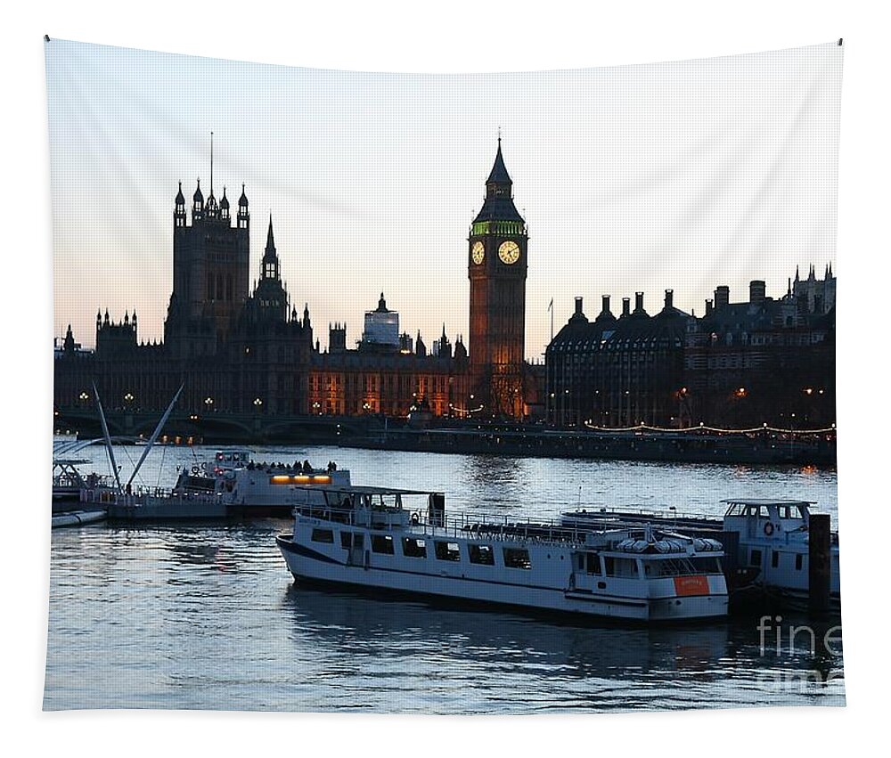 London Tapestry featuring the photograph Lighting Up Time on the Thames by Jeremy Hayden