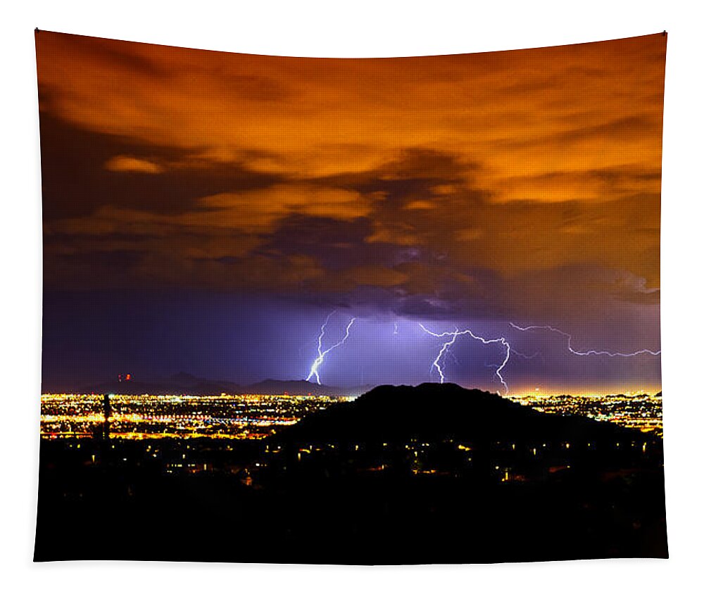 Lightning Tapestry featuring the photograph Lightning Over Phoenix by Saija Lehtonen