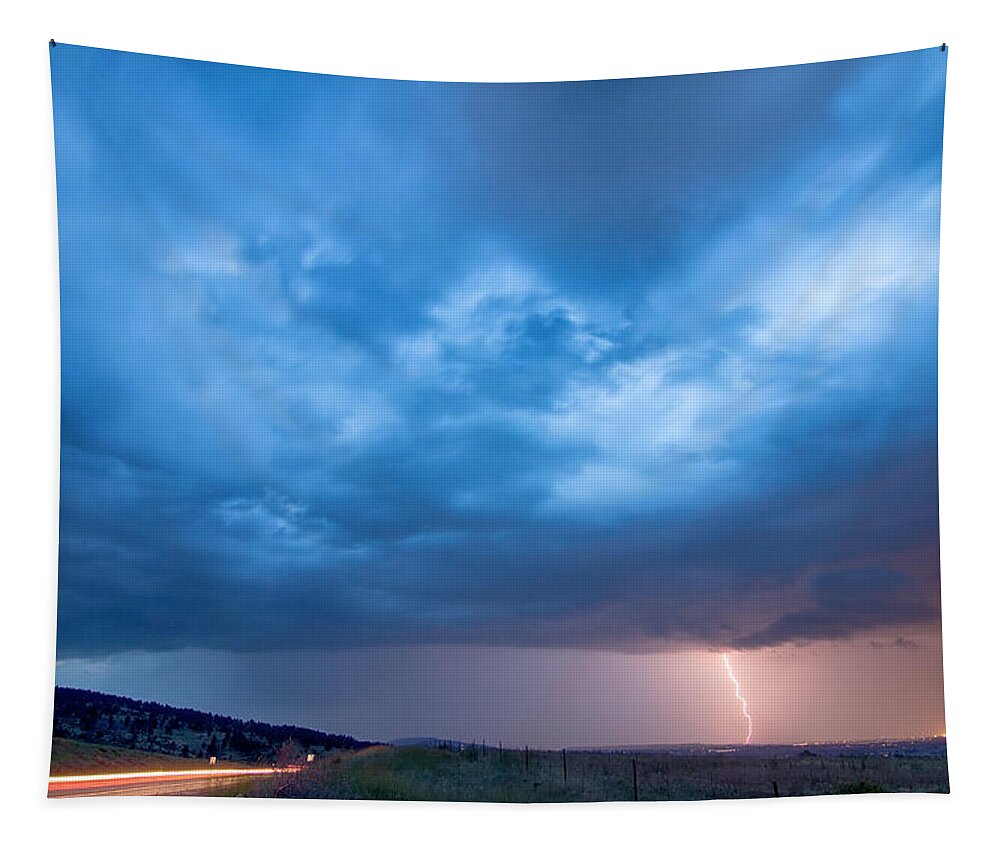 Lightning Tapestry featuring the photograph Lightning Strike Just Outside of Lyons Colorado by James BO Insogna