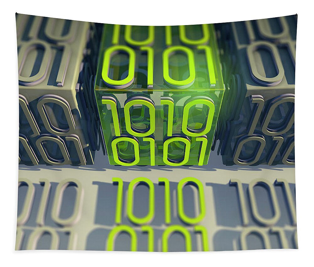 3 D Tapestry featuring the photograph Line Of Bright Binary Code Data by Ikon Images