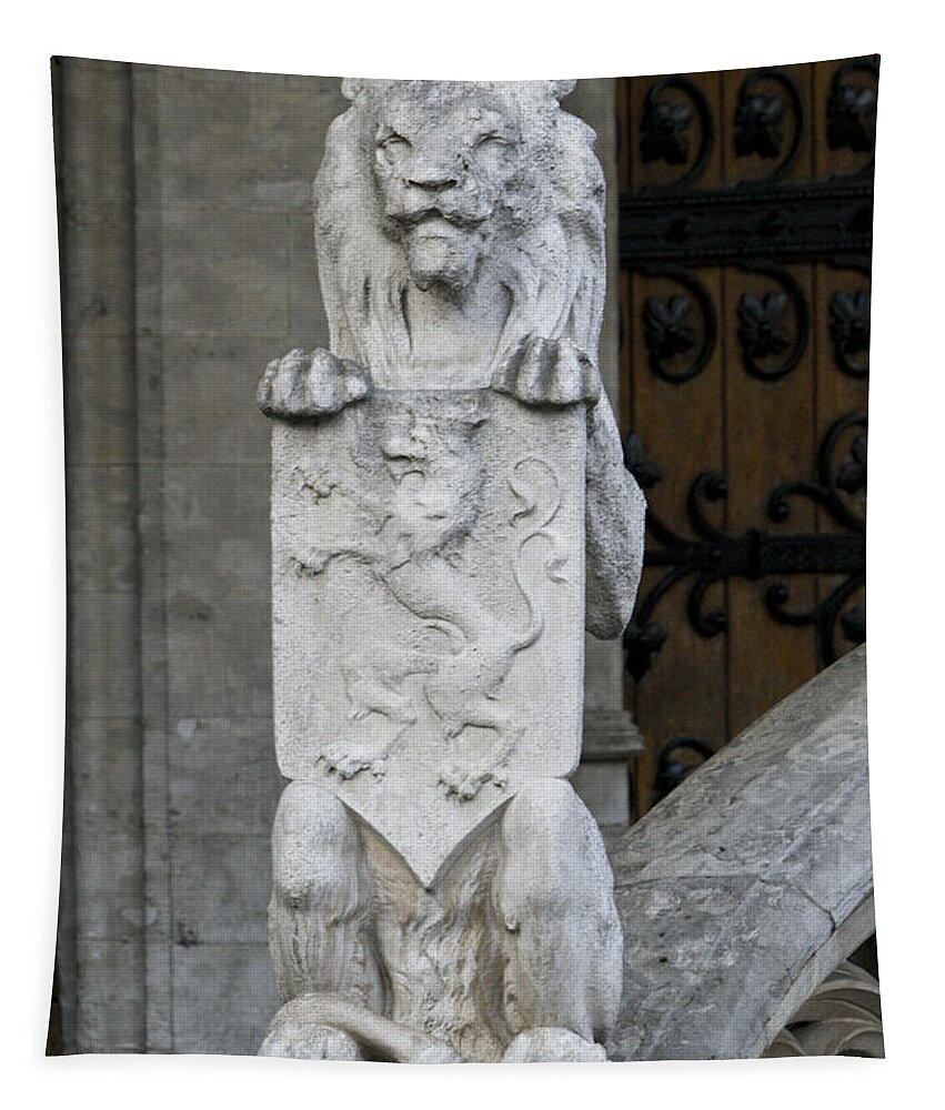 Brussels Tapestry featuring the photograph Lion Sculpture by Brian Kamprath
