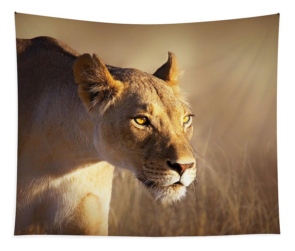 #faatoppicks Tapestry featuring the photograph Lioness portrait-1 by Johan Swanepoel