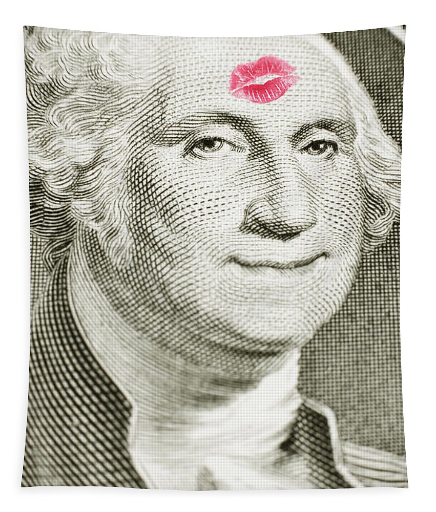 Money Tapestry featuring the photograph Lipstick kiss on one dollar bill by Bryan Mullennix
