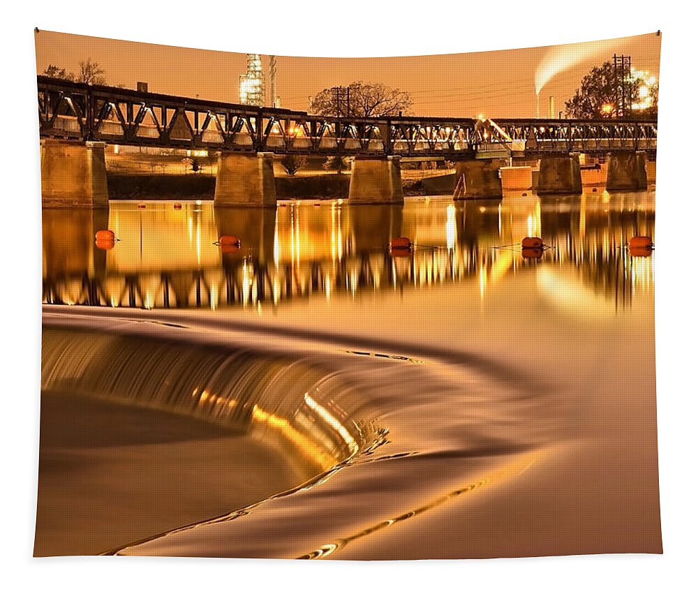 America Tapestry featuring the photograph Liquid Gold - Former Tulsa Pedestrian Bridge by Gregory Ballos