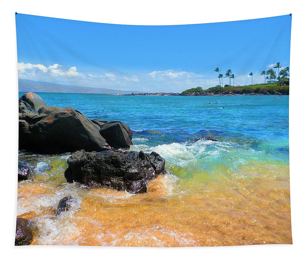 Beach Tapestry featuring the photograph Little Beach on Maui by Jane Girardot