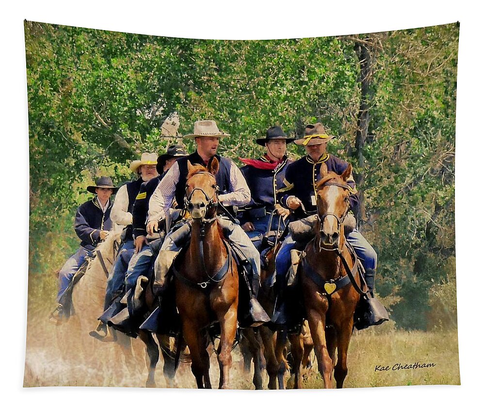 7th Cavalry Tapestry featuring the digital art Little BigHorn Reenactment 2 by Kae Cheatham