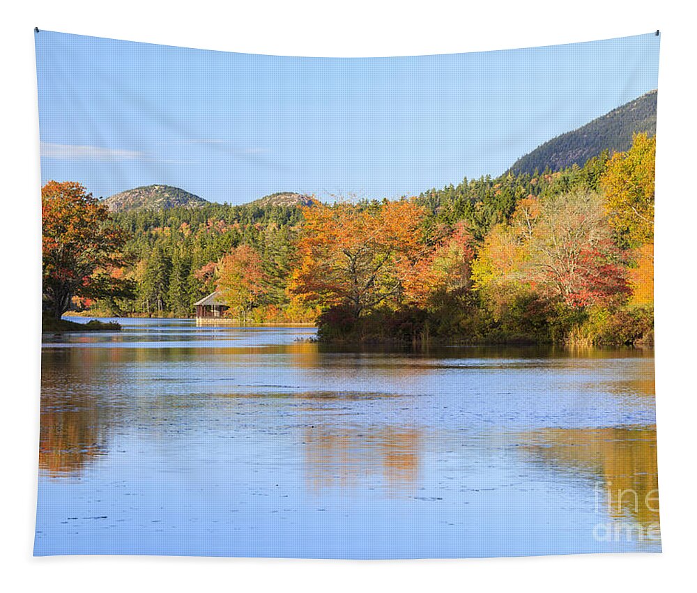 Acadia Tapestry featuring the photograph Little Long Pond and Bubbles Mount Desert Island Maine by Ken Brown