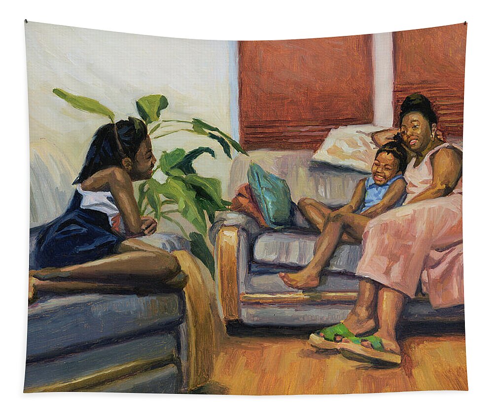 Family Tapestry featuring the painting Living Room Lounge by Colin Bootman