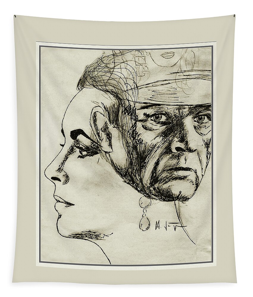 Richard Burton Tapestry featuring the drawing LIZ and RICHARD by Hartmut Jager