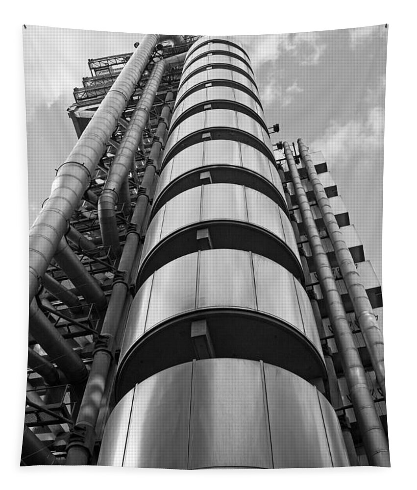  Uk England Mono Black White And Chelsea Lloyds Building London Tapestry featuring the photograph Lloyds Building London by Julia Gavin