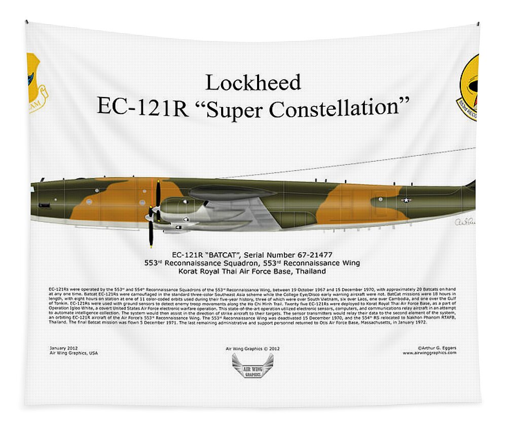 Lockheed Tapestry featuring the digital art Lockheed EC-121R 553RS Korat RTAFB by Arthur Eggers