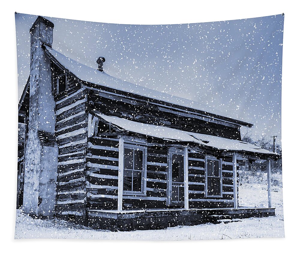 Log Cabin Tapestry featuring the photograph Log Cabin in the Snow by Greg Booher