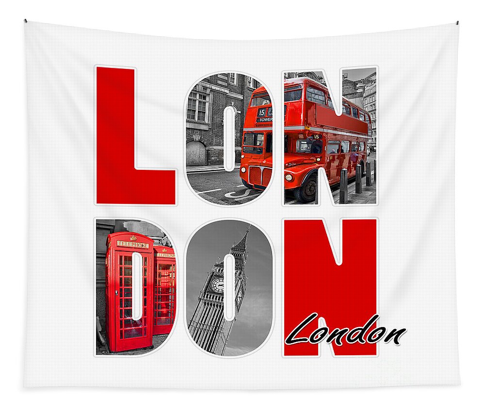 London Tapestry featuring the photograph LONDON letters by Delphimages London Photography