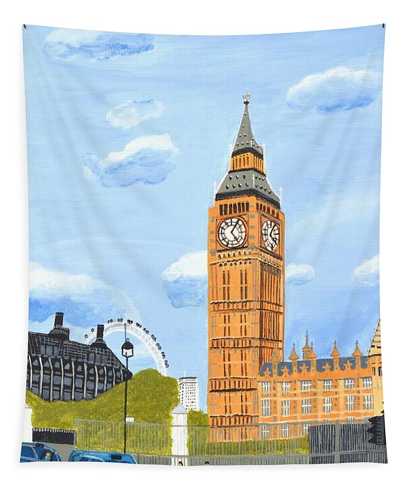 Big Ben Tapestry featuring the painting London England Big Ben by Magdalena Frohnsdorff