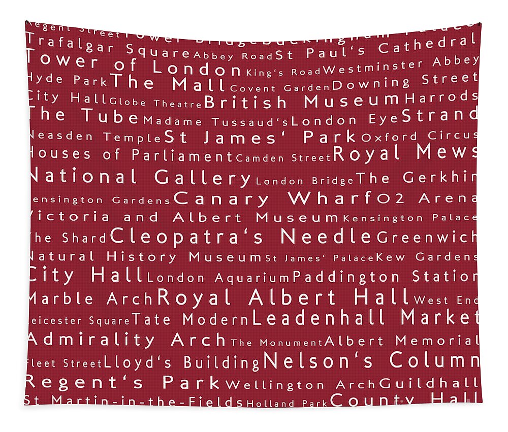 Cities Tapestry featuring the photograph London in Words Red by Sabine Jacobs