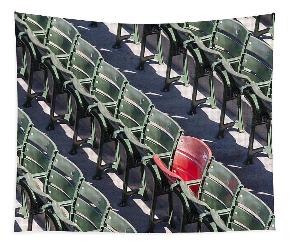 #21 Tapestry featuring the photograph Lone Red Number 21 Fenway Park by Susan Candelario