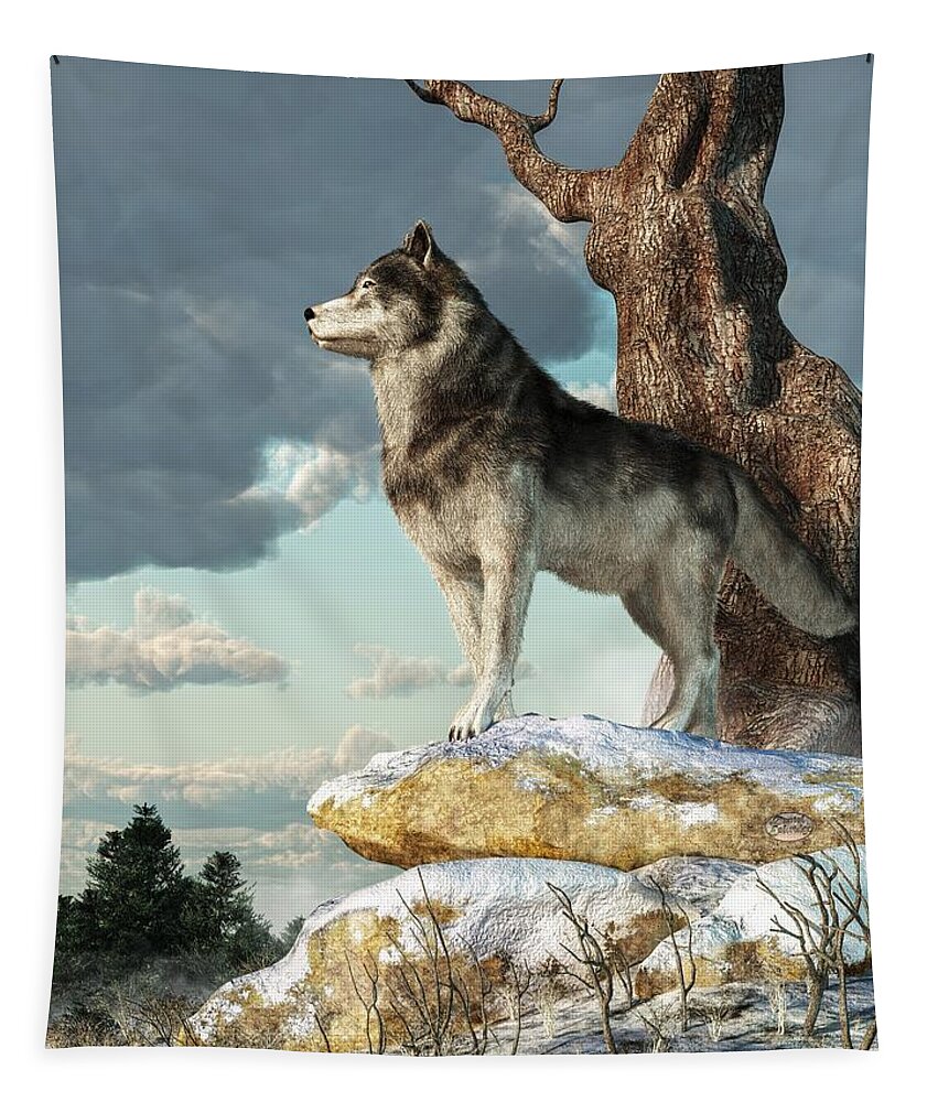 Lone Wolf Tapestry featuring the digital art Lone Wolf by Daniel Eskridge