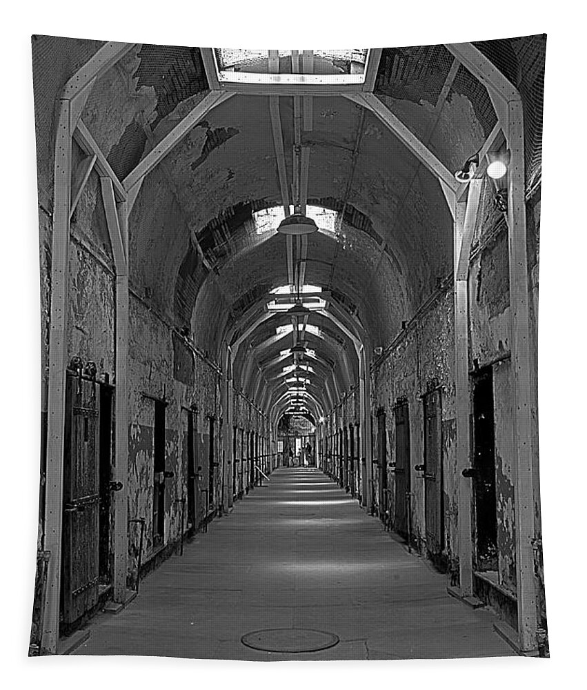 Eastern State Penitentiary Tapestry featuring the photograph Long Hallway by Crystal Wightman