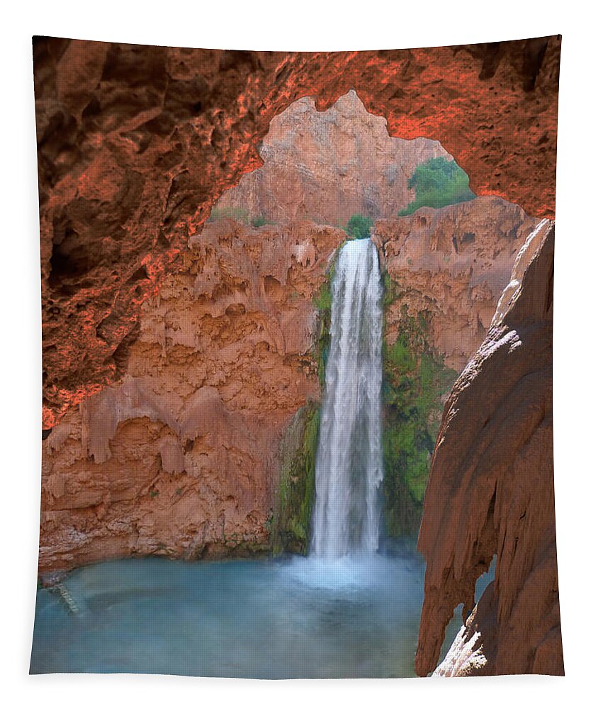 Mooney Falls Tapestry featuring the photograph Looking Out From the Cave by Alan Socolik