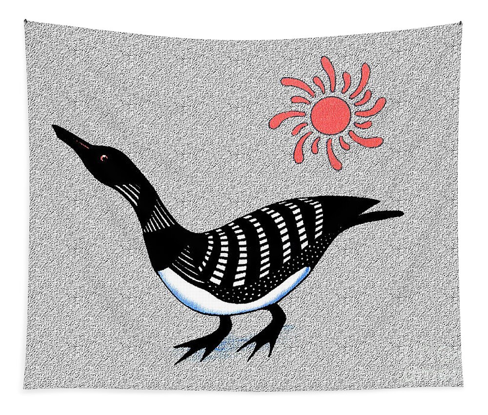 Loon Tapestry featuring the mixed media Loon and Sun by Art MacKay