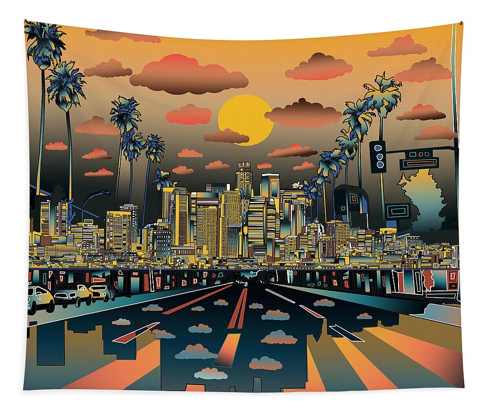 Los Angeles Tapestry featuring the painting Los Angeles Skyline Abstract 2 by Bekim M