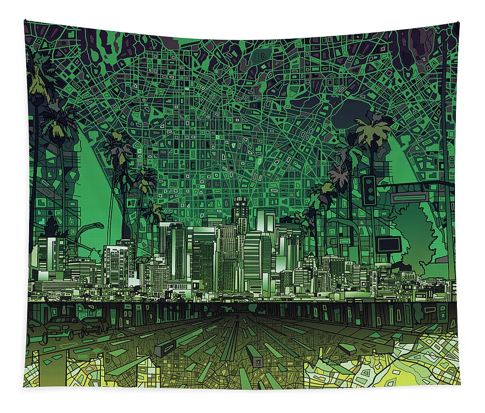 Los Angeles Tapestry featuring the painting Los Angeles Skyline Abstract 6 by Bekim M