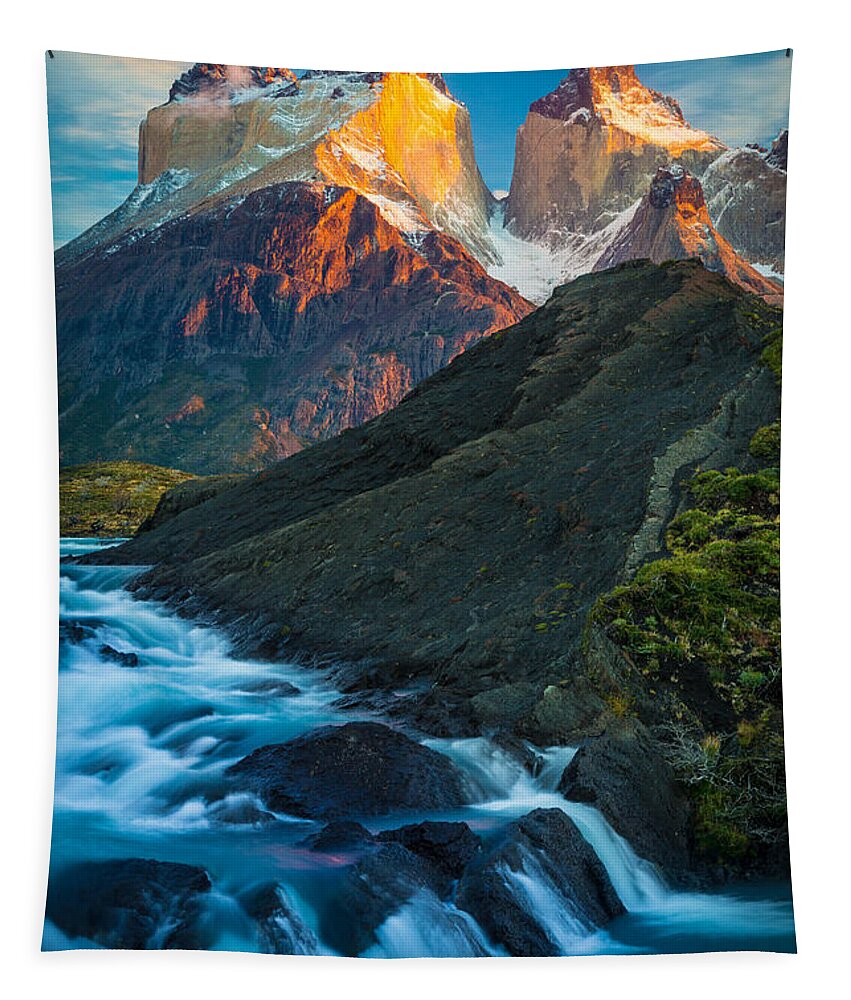 Chile Tapestry featuring the photograph Los Cuernos Falls by Inge Johnsson
