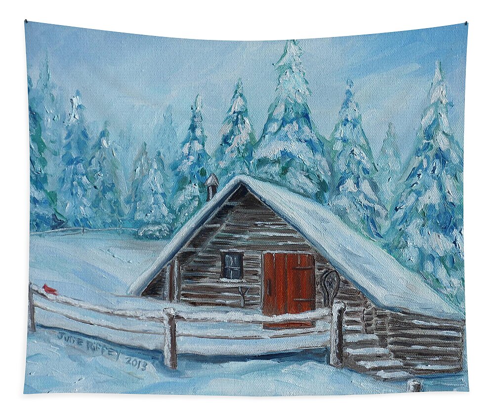 Cabin Tapestry featuring the painting Lost Mountain Cabin by Julie Brugh Riffey