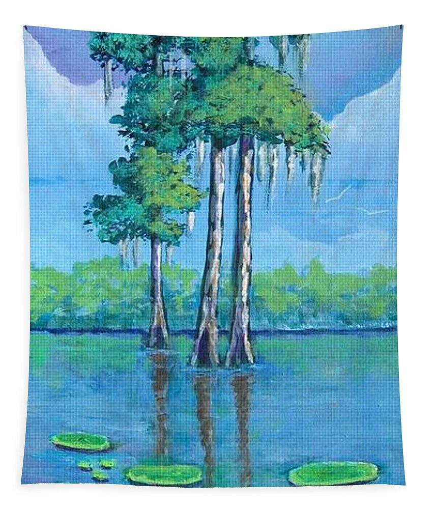 Louisiana Tapestry featuring the painting Louisiana Cypress by Suzanne Theis