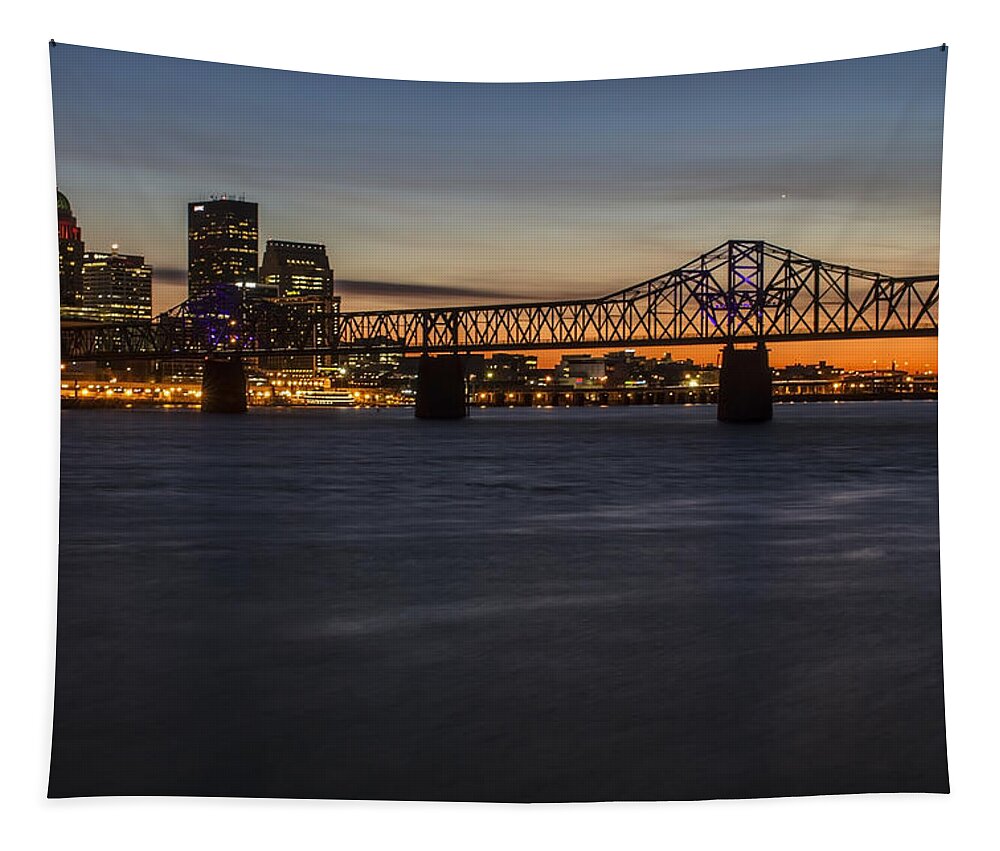 Louisville Tapestry featuring the photograph Louisville Skyline at dusk telephoto by Sven Brogren