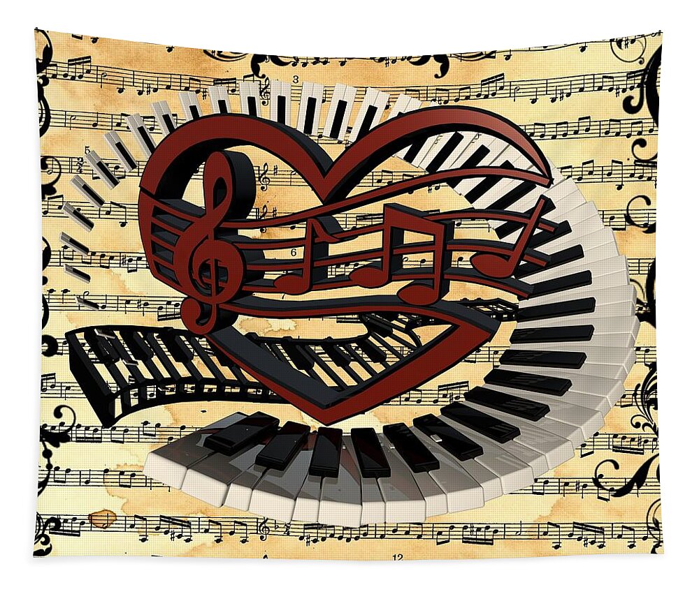 Piano Keys  Tapestry featuring the digital art Love of Music by Louis Ferreira