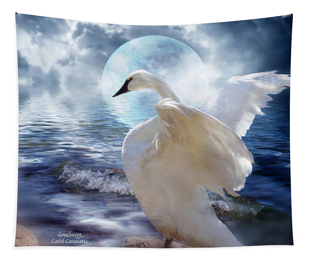 Swan Tapestry featuring the mixed media Love Swept by Carol Cavalaris