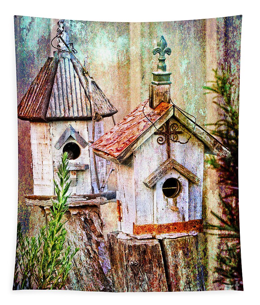 Love Tapestry featuring the photograph Love Thy Neighbor - Birdhouses by Ella Kaye Dickey