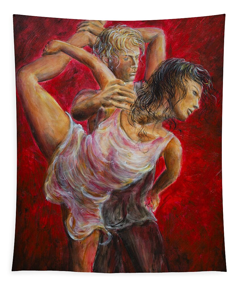 Tango Tapestry featuring the painting Lovers Red 04 by Nik Helbig