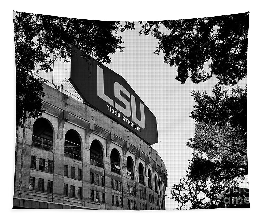 Black&white Tapestry featuring the photograph LSU Through the Oaks by Scott Pellegrin