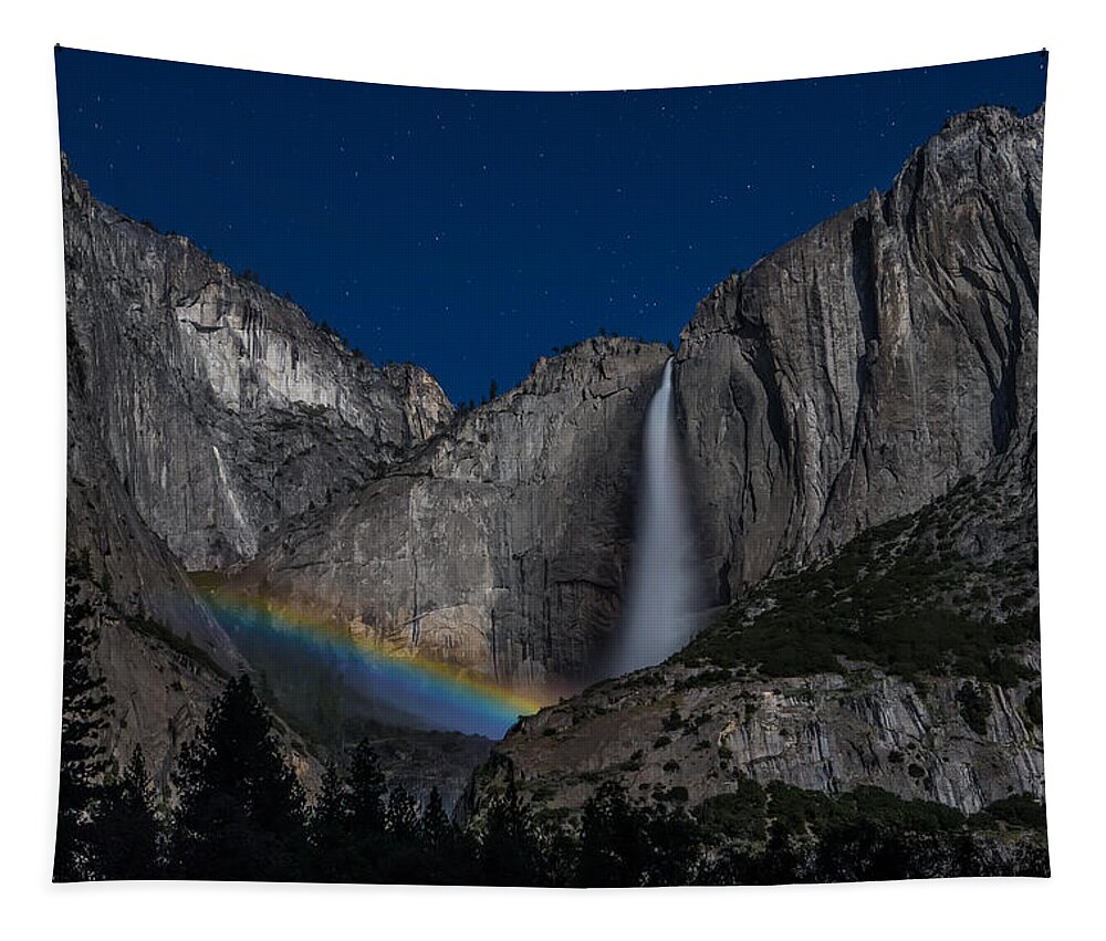 Falls Tapestry featuring the photograph Lunar Moonbow at Yosemite Falls by Larry Marshall