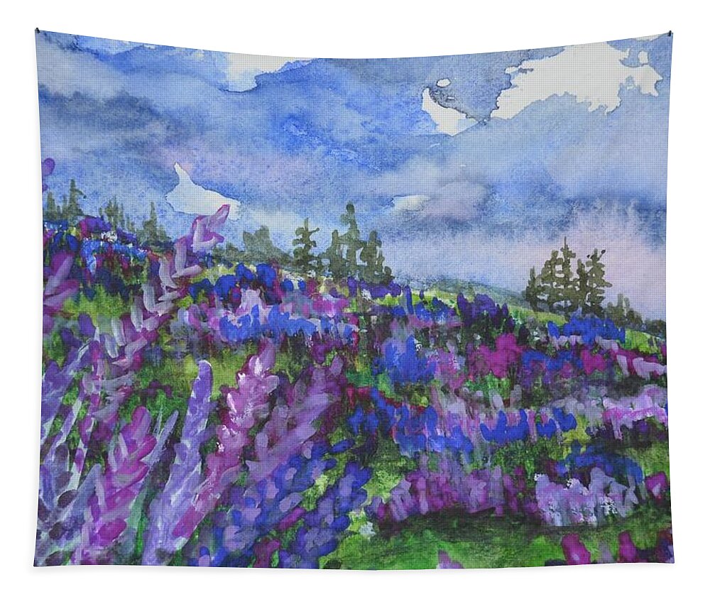 Lupine Tapestry featuring the painting Lupine Fields by Kellie Chasse