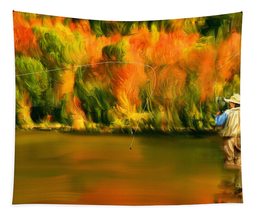 Fly Fishing Tapestry featuring the digital art Lure Of Fly Fishing by Lourry Legarde