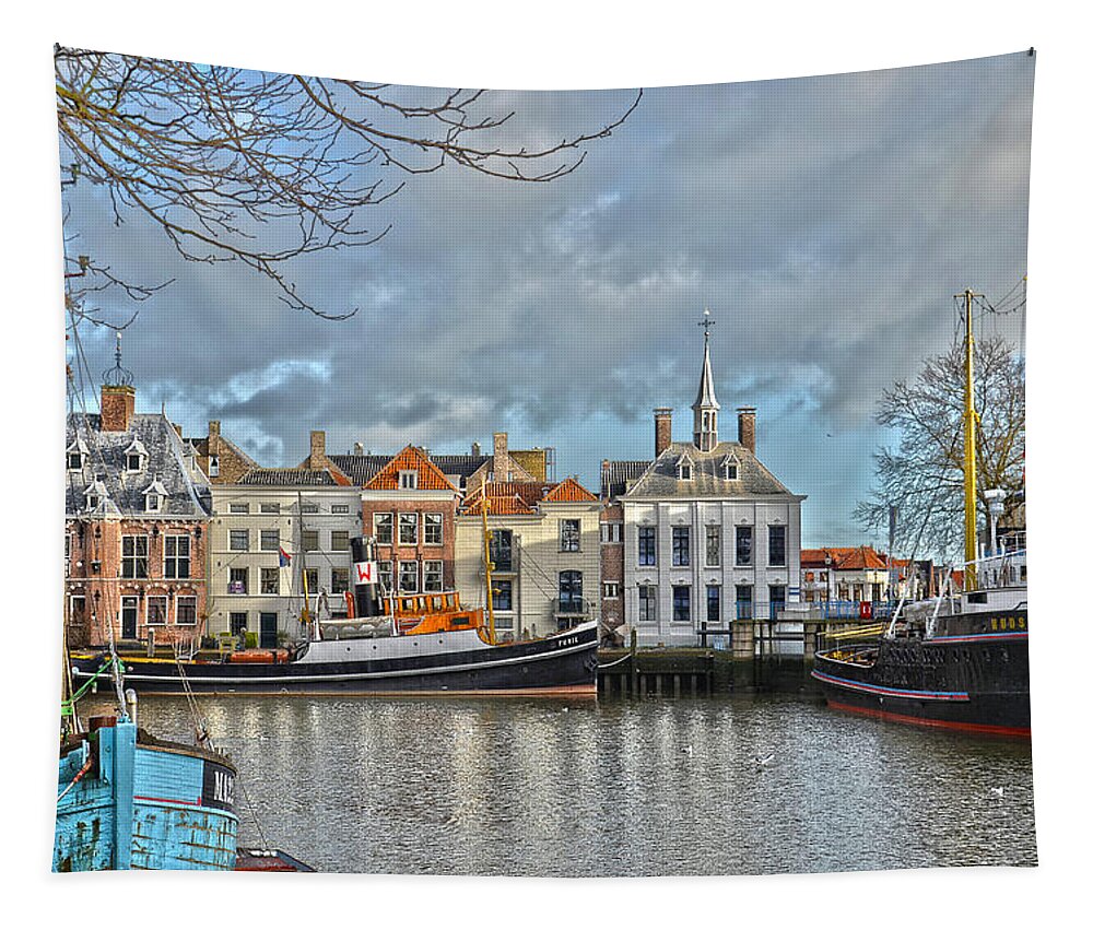 Maassluis Tapestry featuring the photograph Maassluis Harbour by Frans Blok