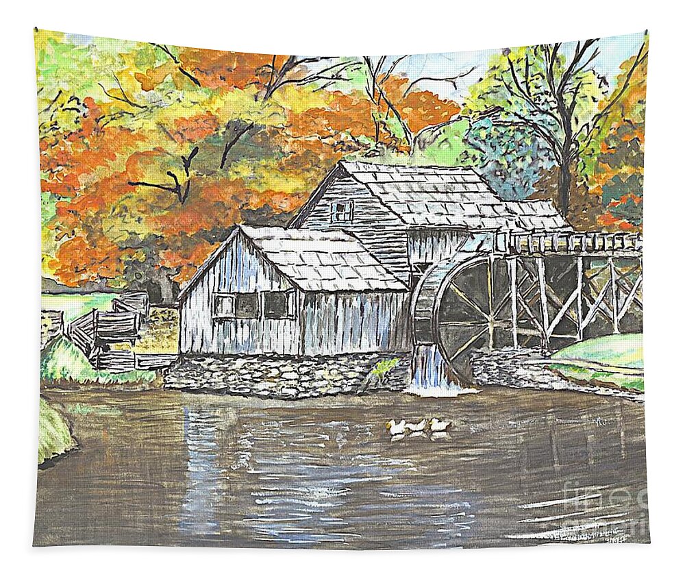 Painting Framed Prints Tapestry featuring the painting Mabry Grist Mill in Virginia USA by Carol Wisniewski
